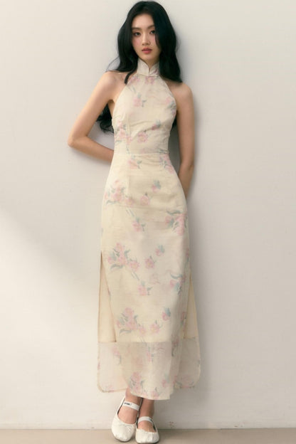 Pastel Lotus Neck-Tie Oriental Dress