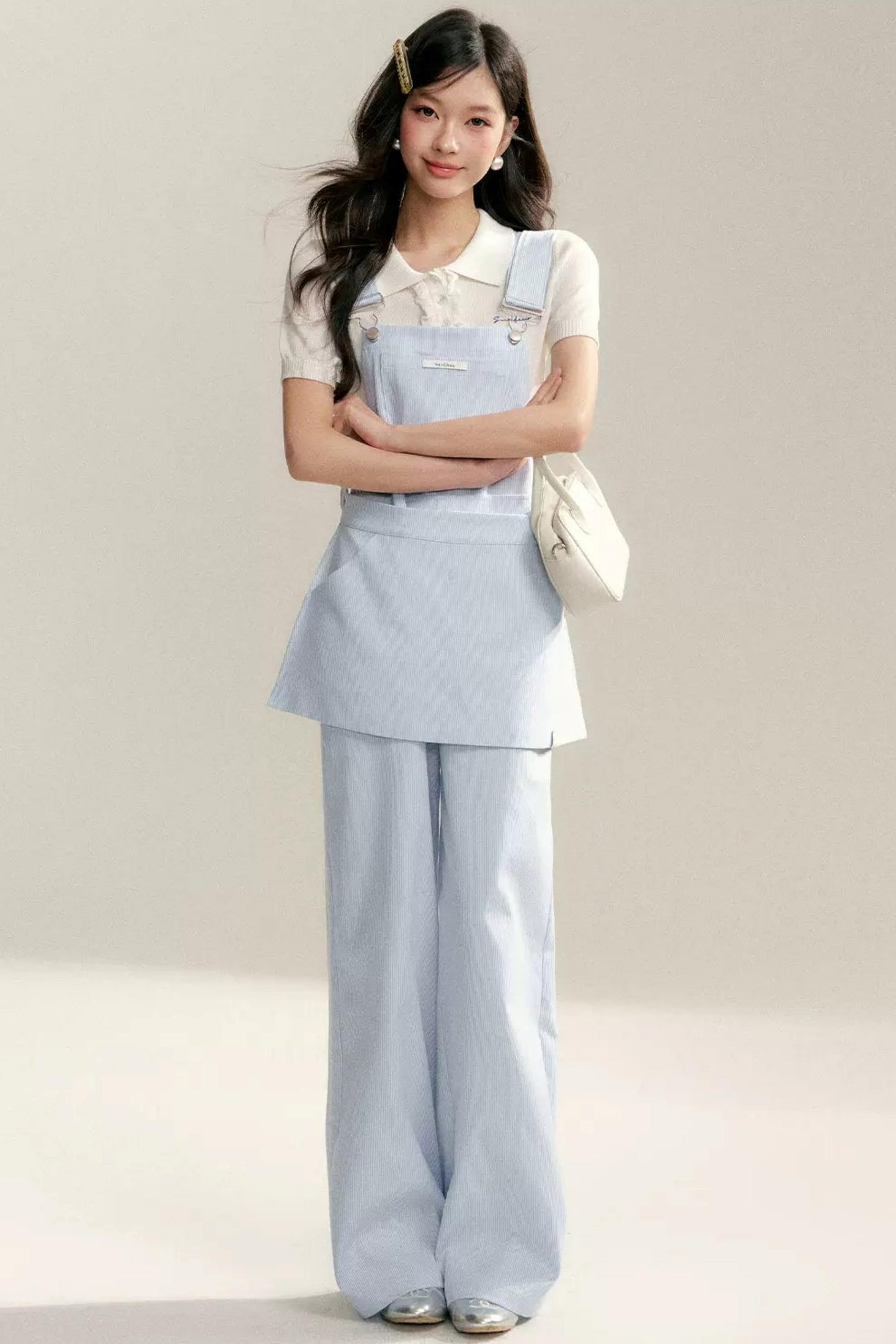 네이비 러플 니트 탑 세트업