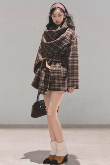 Winter Plaid Wool Coat