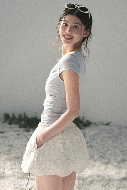 Floral Hollow-Out Puffy Skirt