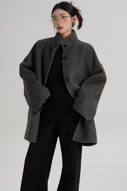 Stand-Up Collar Loose Sleeve Wool Jacket