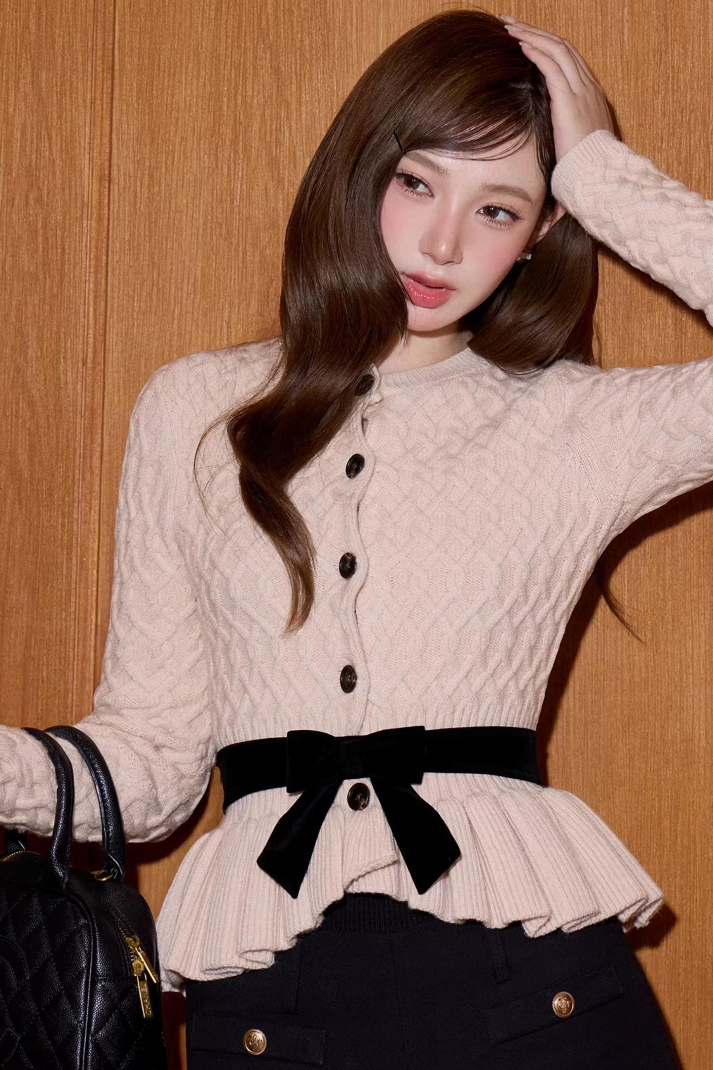 Fur Collar Knitted Cardigan Set