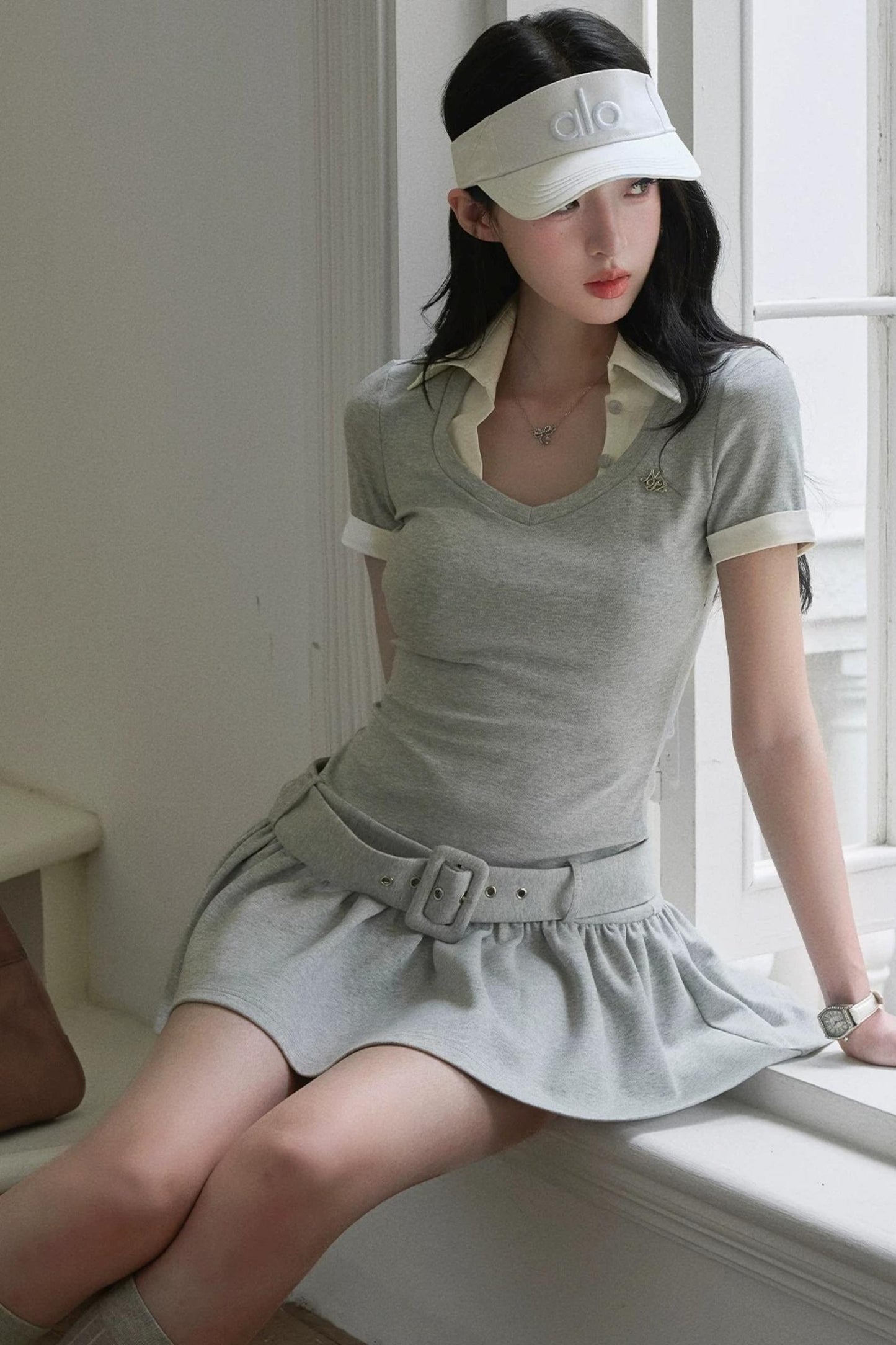 Lapel Contrast Pleated Dress