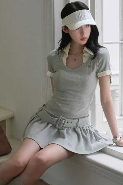 Lapel Contrast Pleated Dress