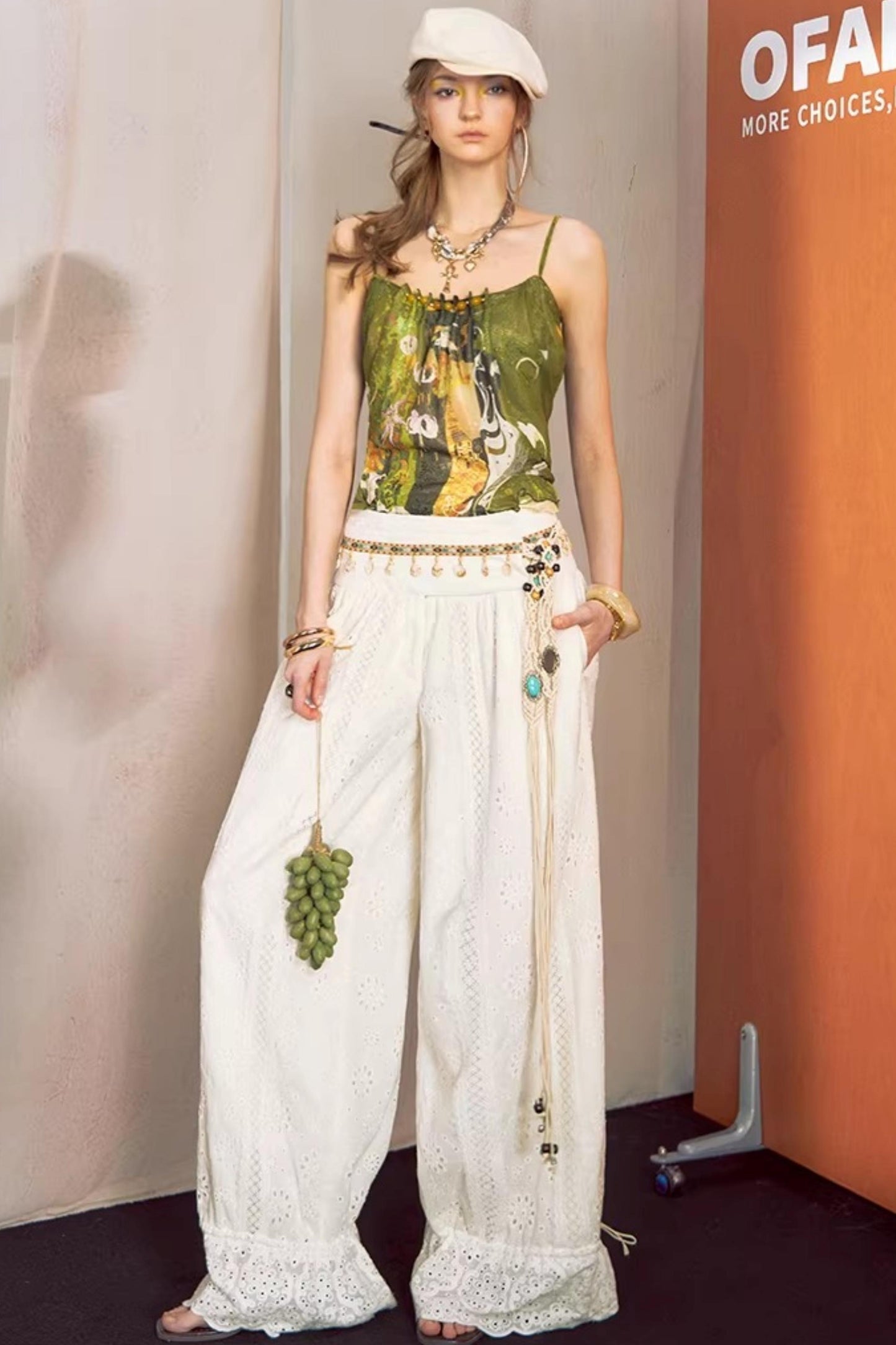 Cotton-Feel Lace Lantern Pants