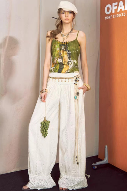 Cotton-Feel Lace Lantern Pants