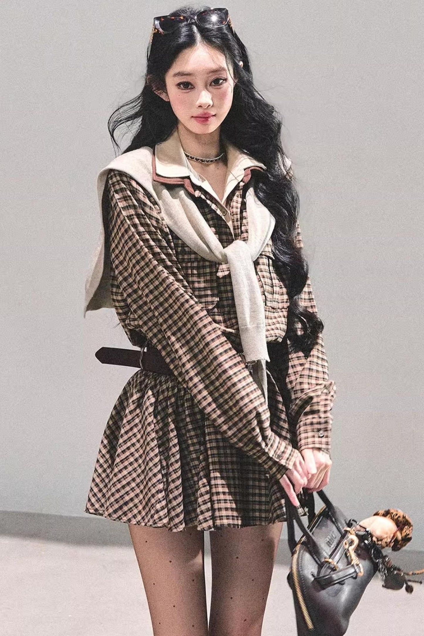 Plaid Two-Piece Winter Dress Set-Up