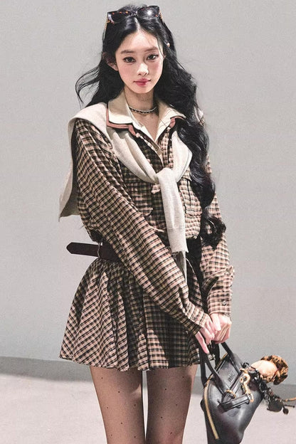 Plaid Two-Piece Winter Dress Set-Up