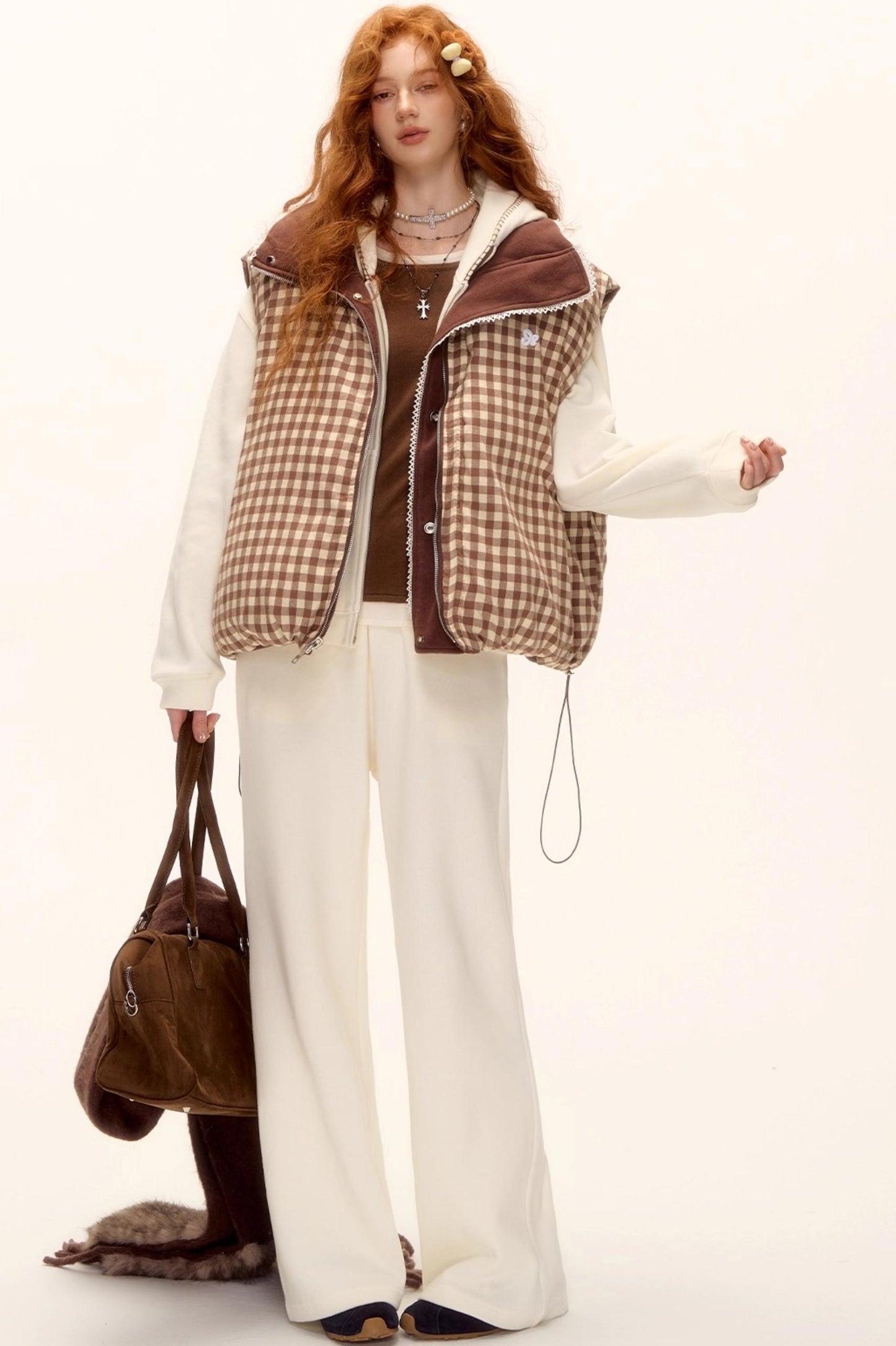 Reversible Plaid Lace Vest Jacket