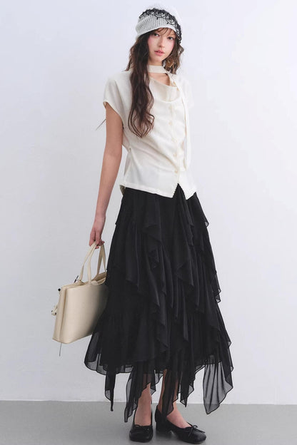 Leinenoberteil mit Schleifenband und Spitze