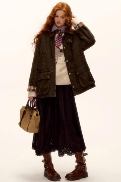 Pleated Suede Lace Skirt