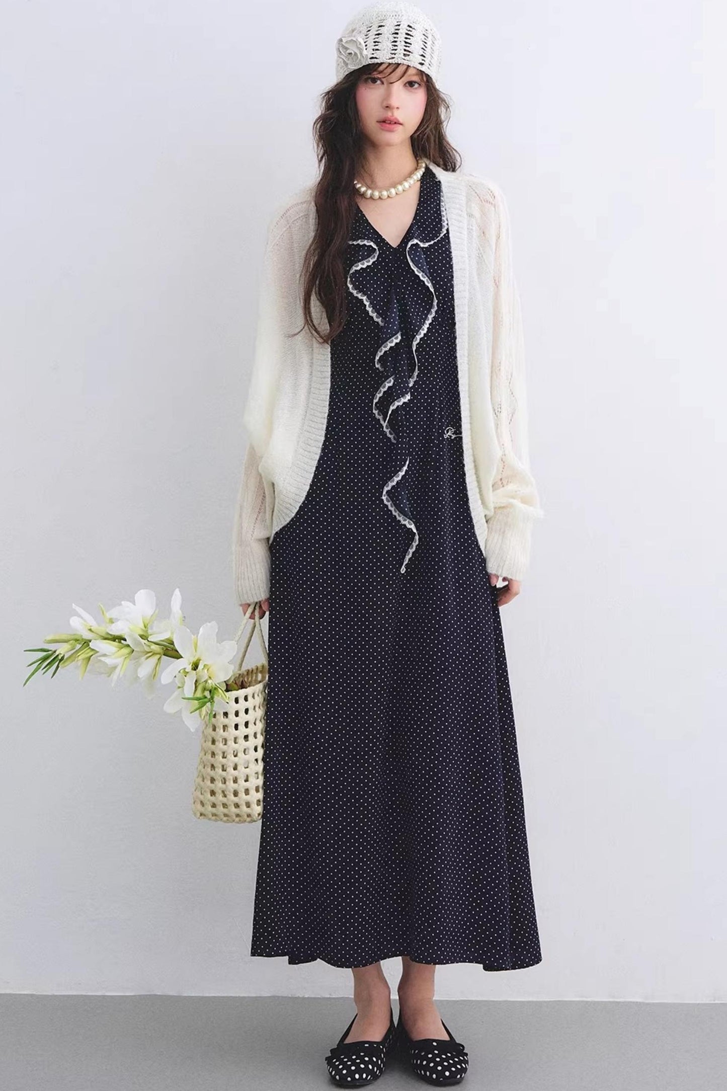 Marineblaues Rüschen-Spitzenkleid