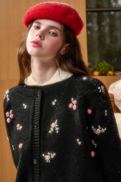 Hand-Embroidered Wool Cardigan