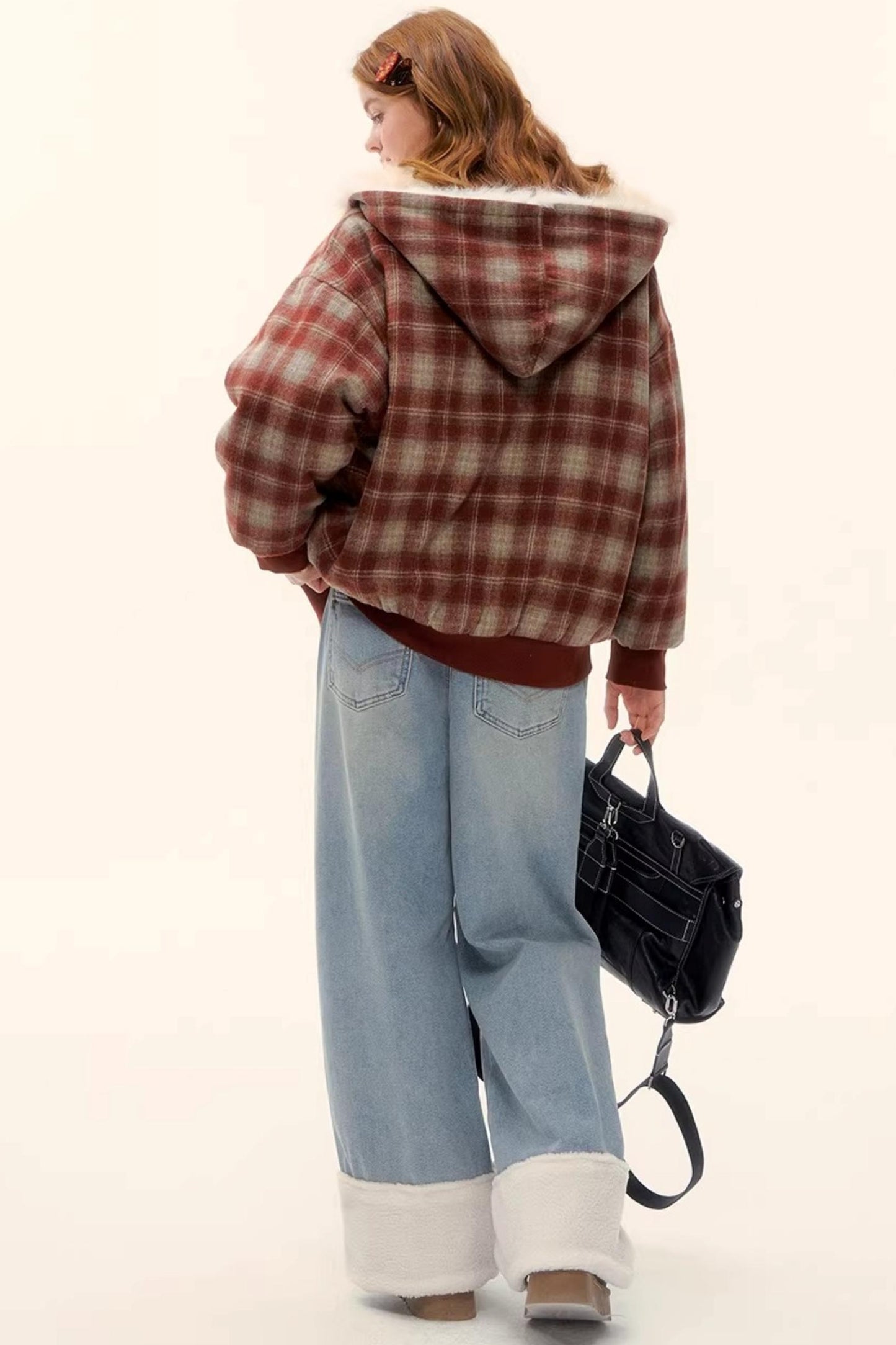 Fleece-Lined Wool Spliced Jeans