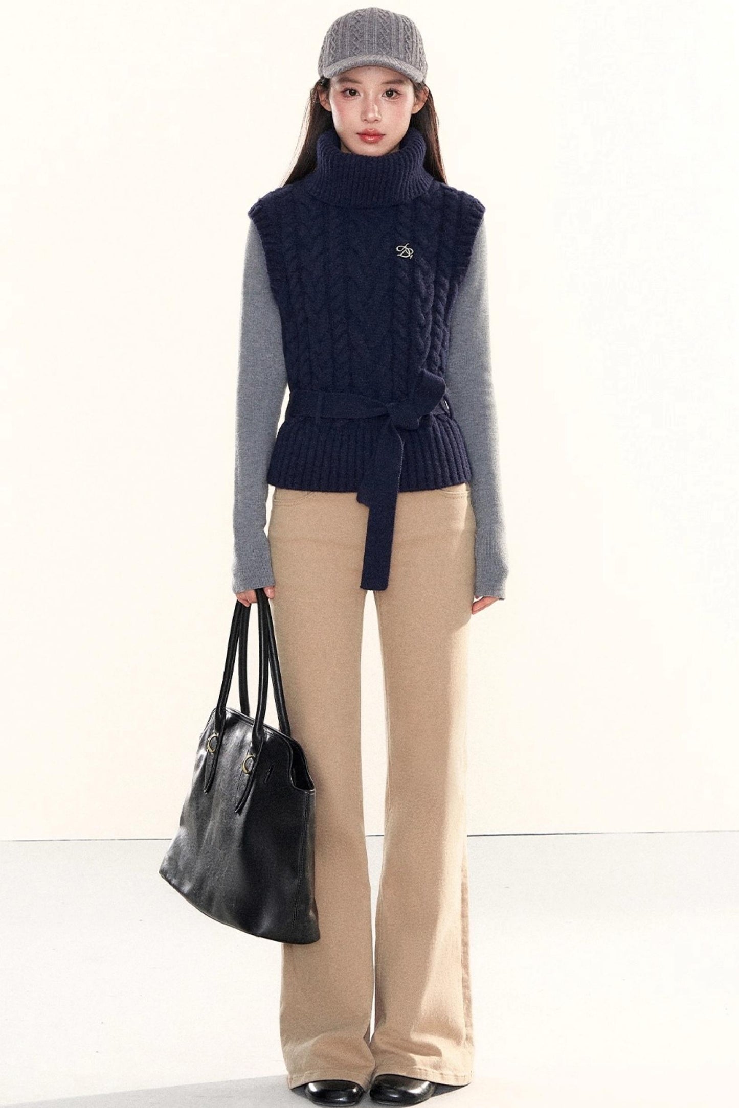 Ribbed Waist-Cinching Knit Sweater