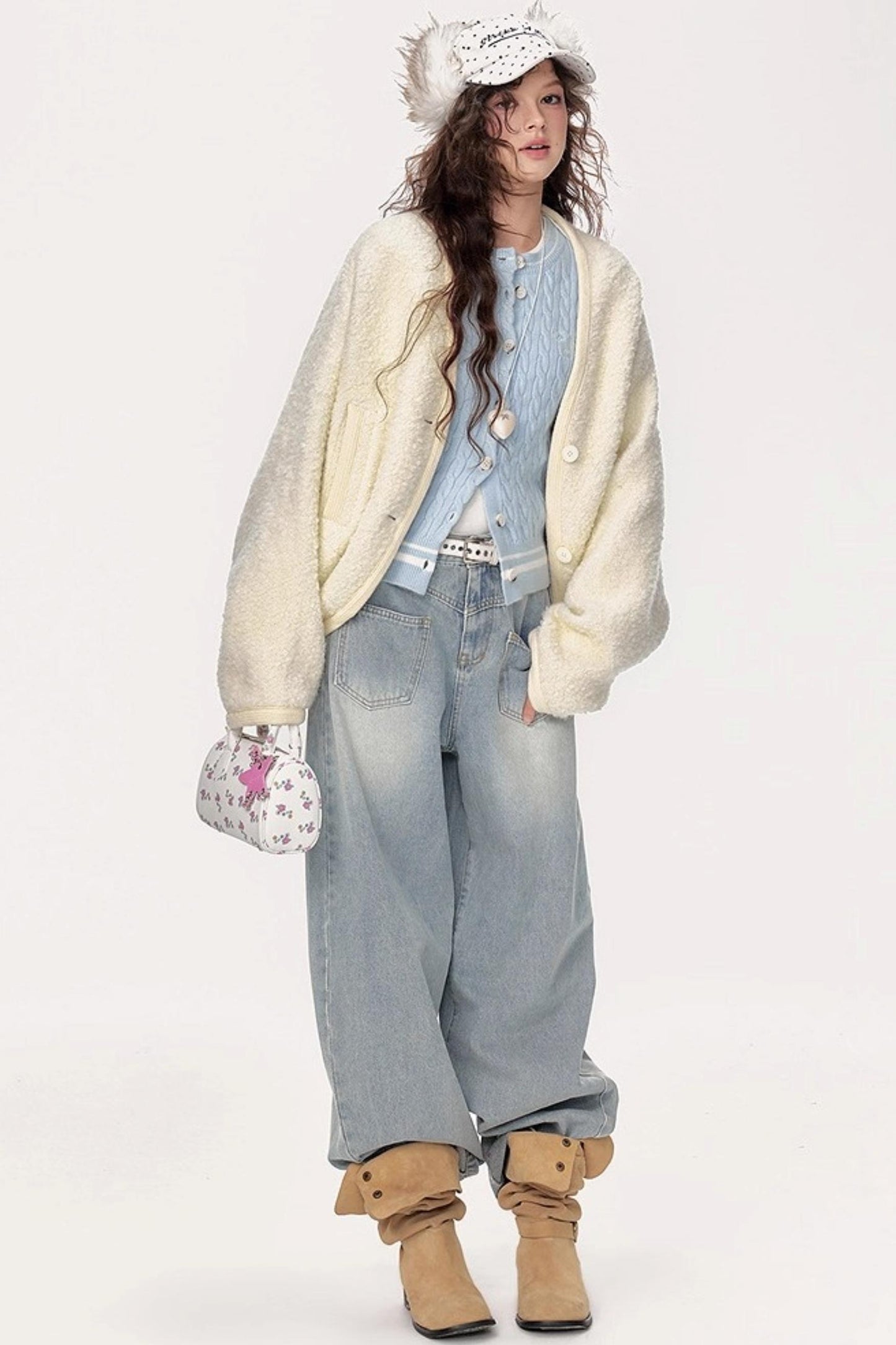 Vintage Lazy V-Neck Hoop Jacket