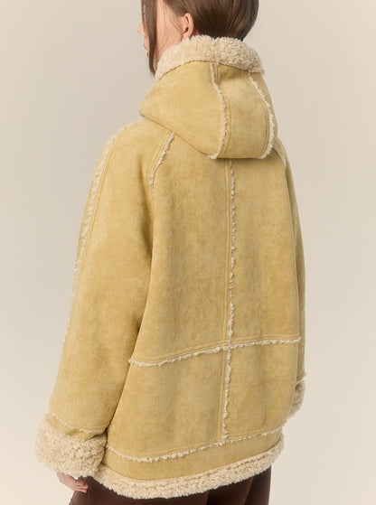 Hooded Horn Buckle Fur Jacket