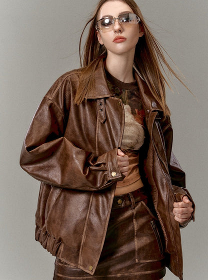 vintage distressed loose leather jacket