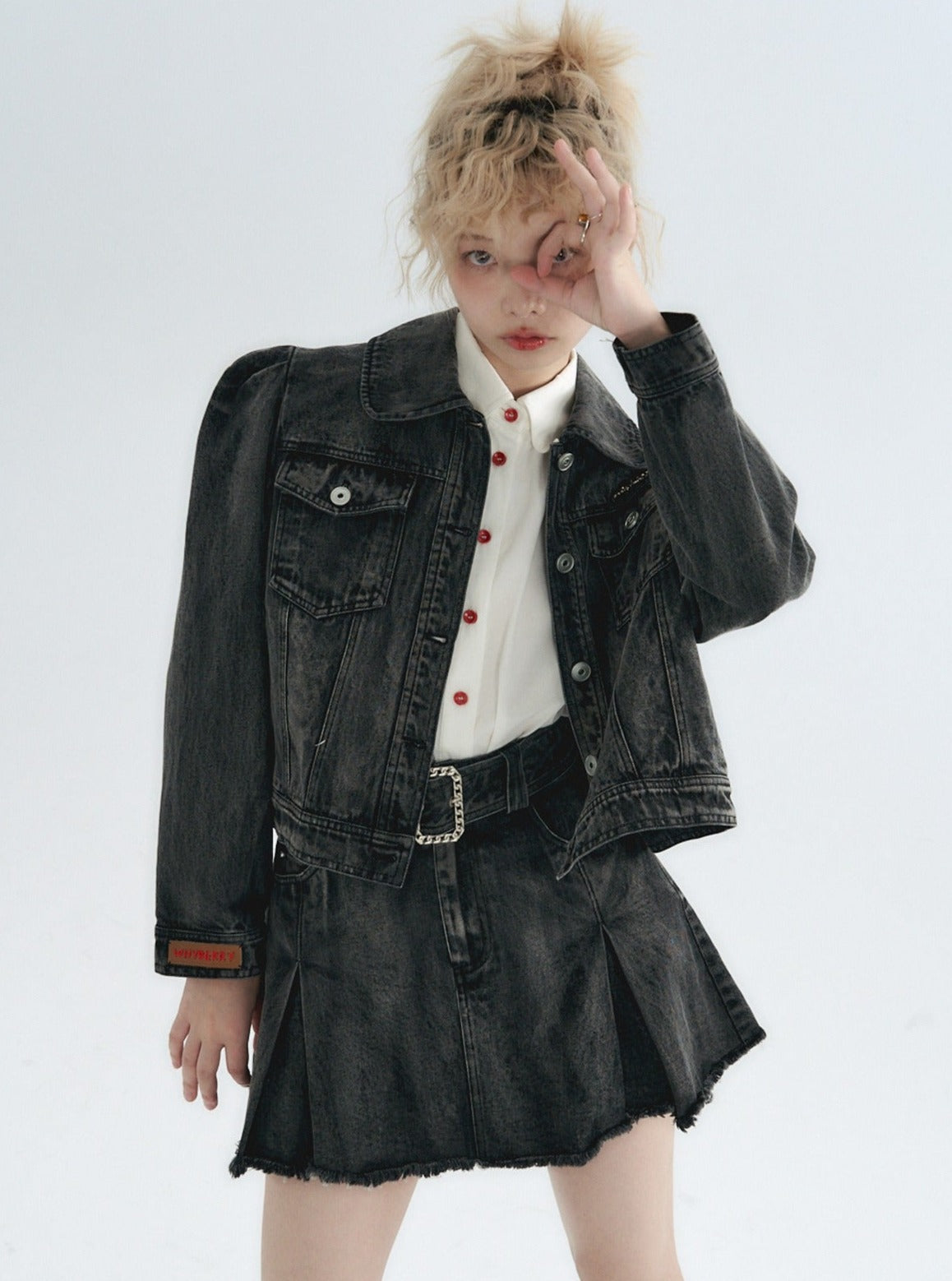 Puff Sleeve Short Denim Jacket Set