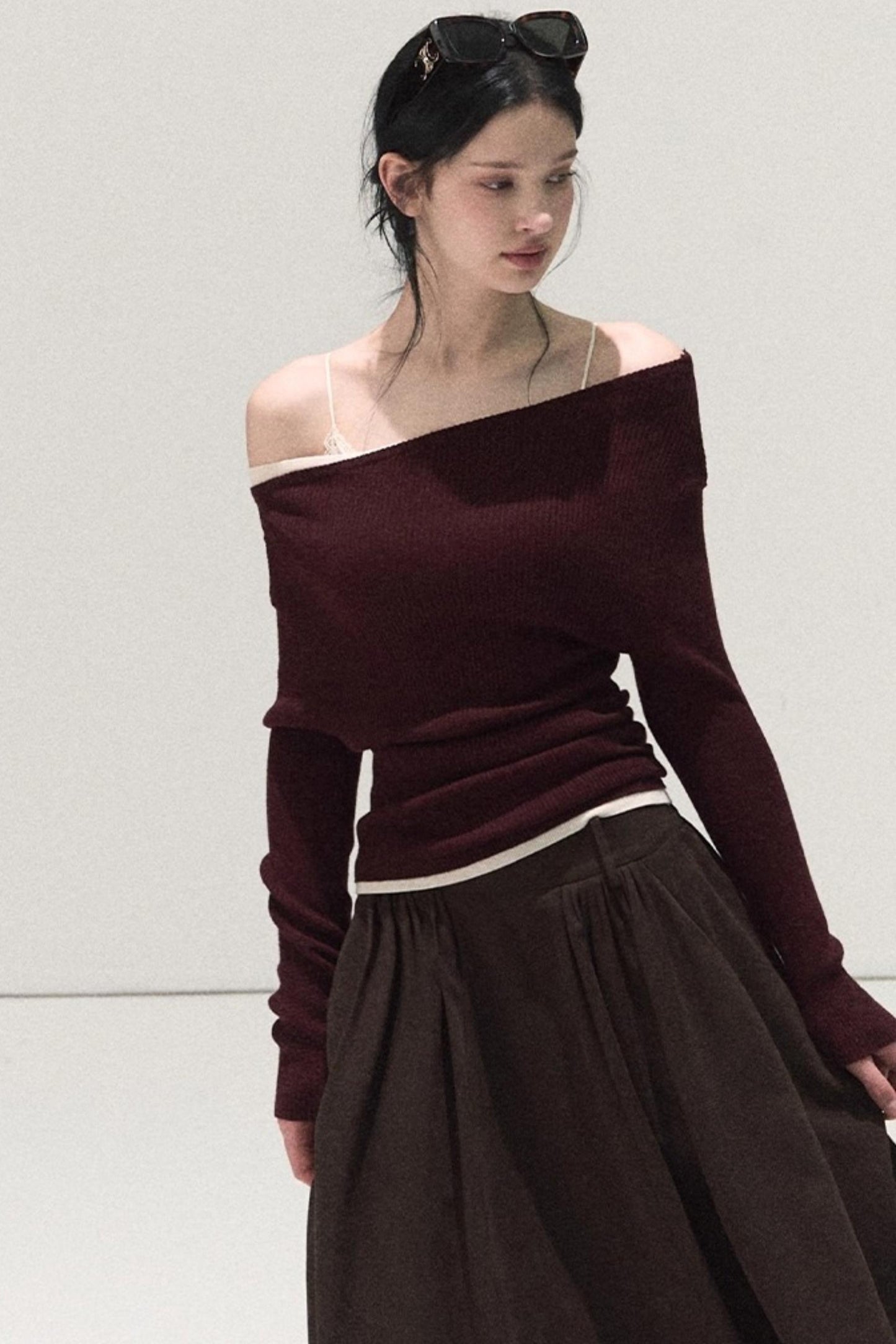 Wool Off-Shoulder Knit Top