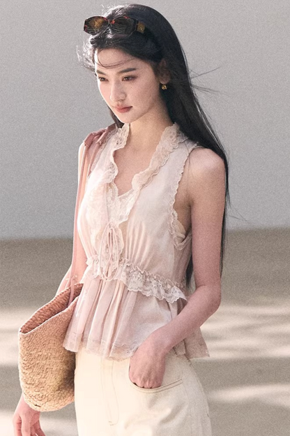 Custom-Dyed Lace Silk Top