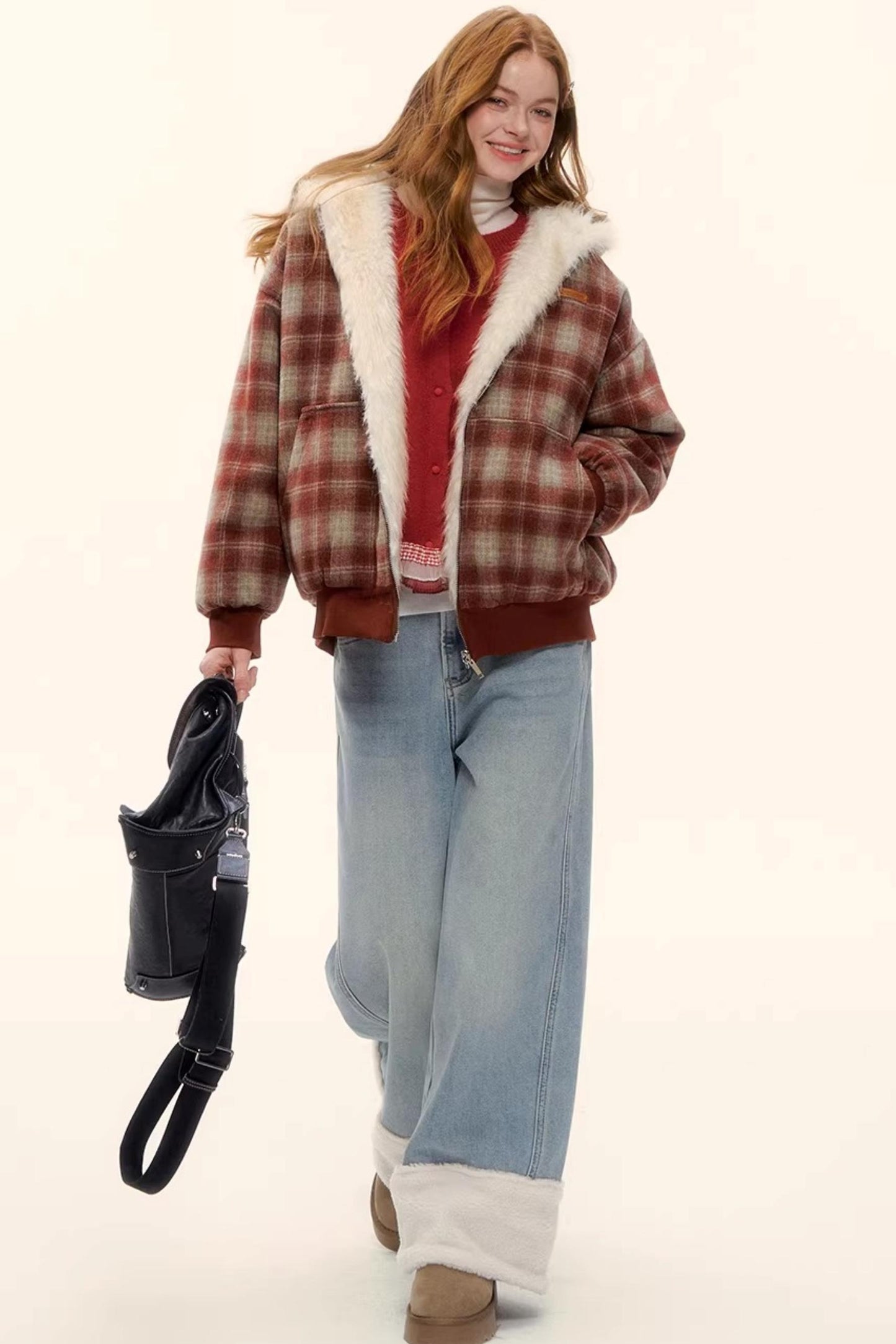 Reversible Plaid Plush Coat