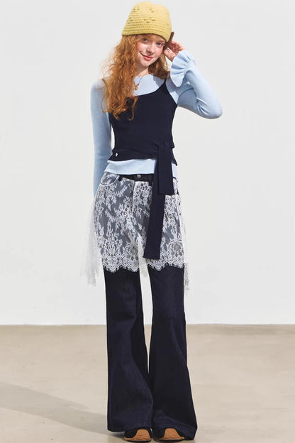 Plaid Collar Sweater Set-Up