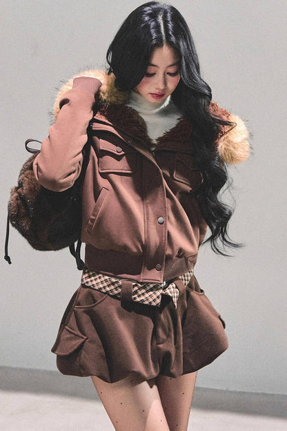 Lamb Wool Hooded Winter Coat