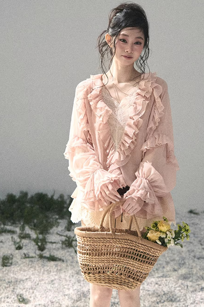 Ruffled Lace Chiffon Blouse
