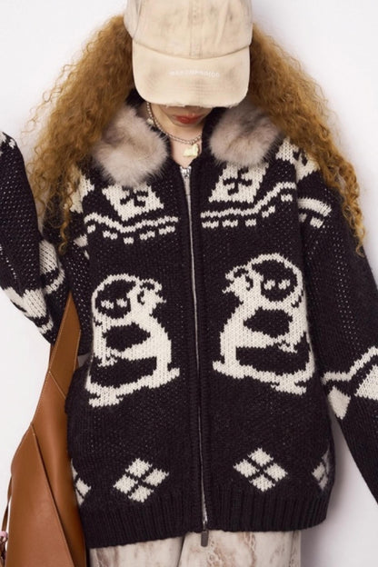 Detachable Fur Collar Knitted Cardigan