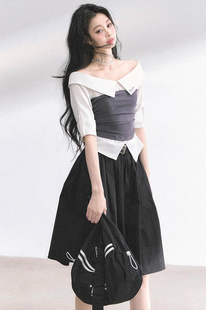 Gray Sugar Striped Short-Sleeved Shirt