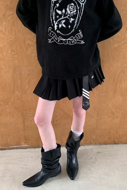 Lace-Up Turn-Down Collar Sweater Matching Set