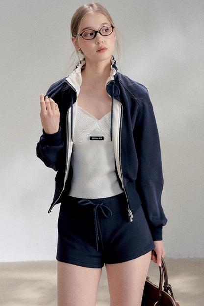 Textured White V-Neck Knitted Suspender Top