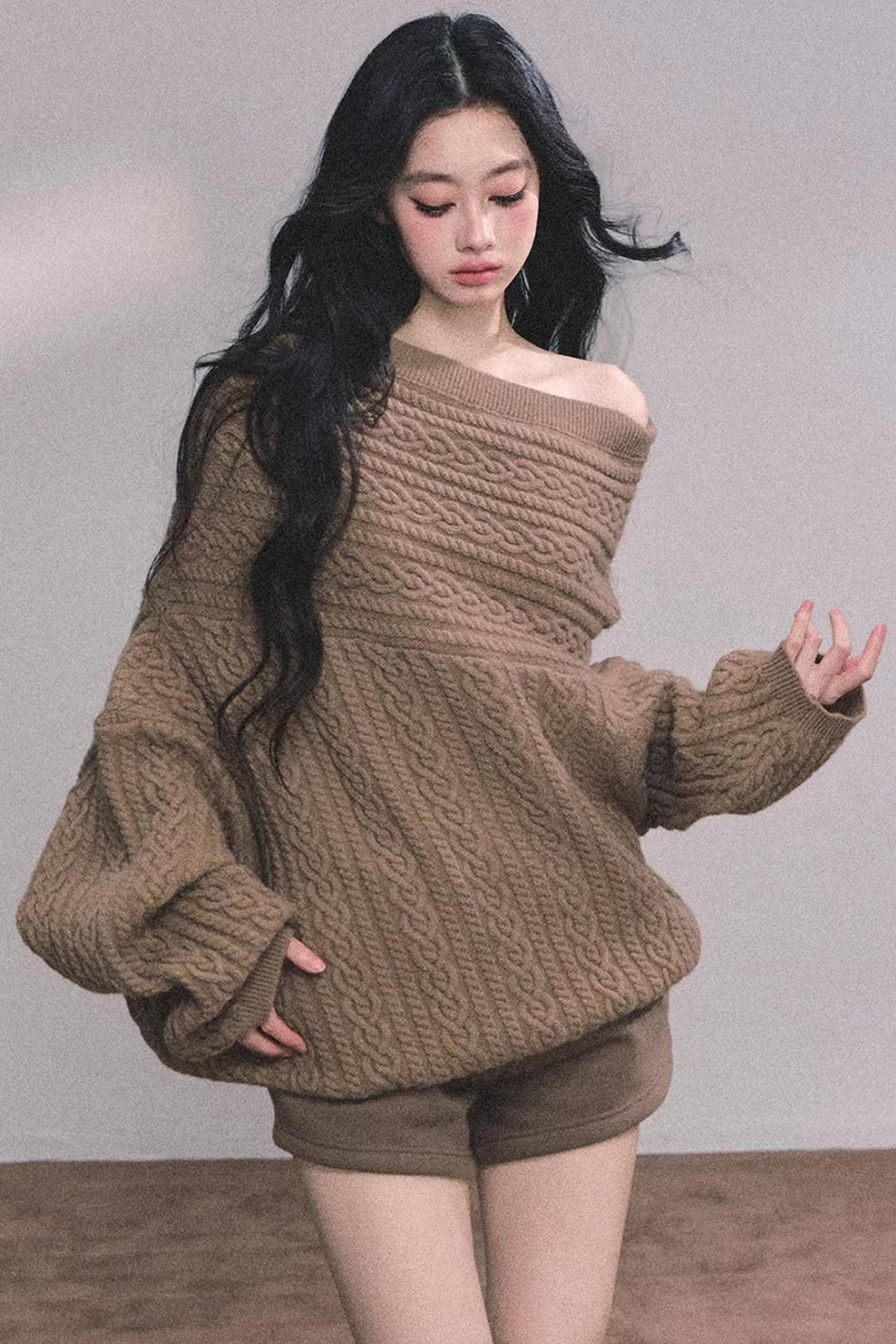 American Off-Shoulder Cable Sweater