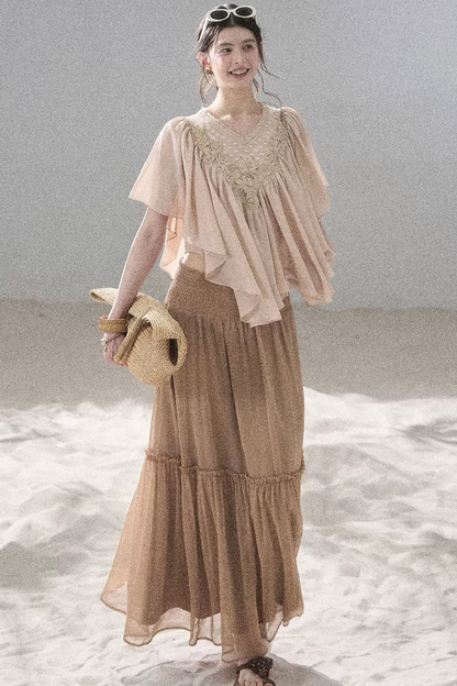 Lace Chiffon Ruffle Top