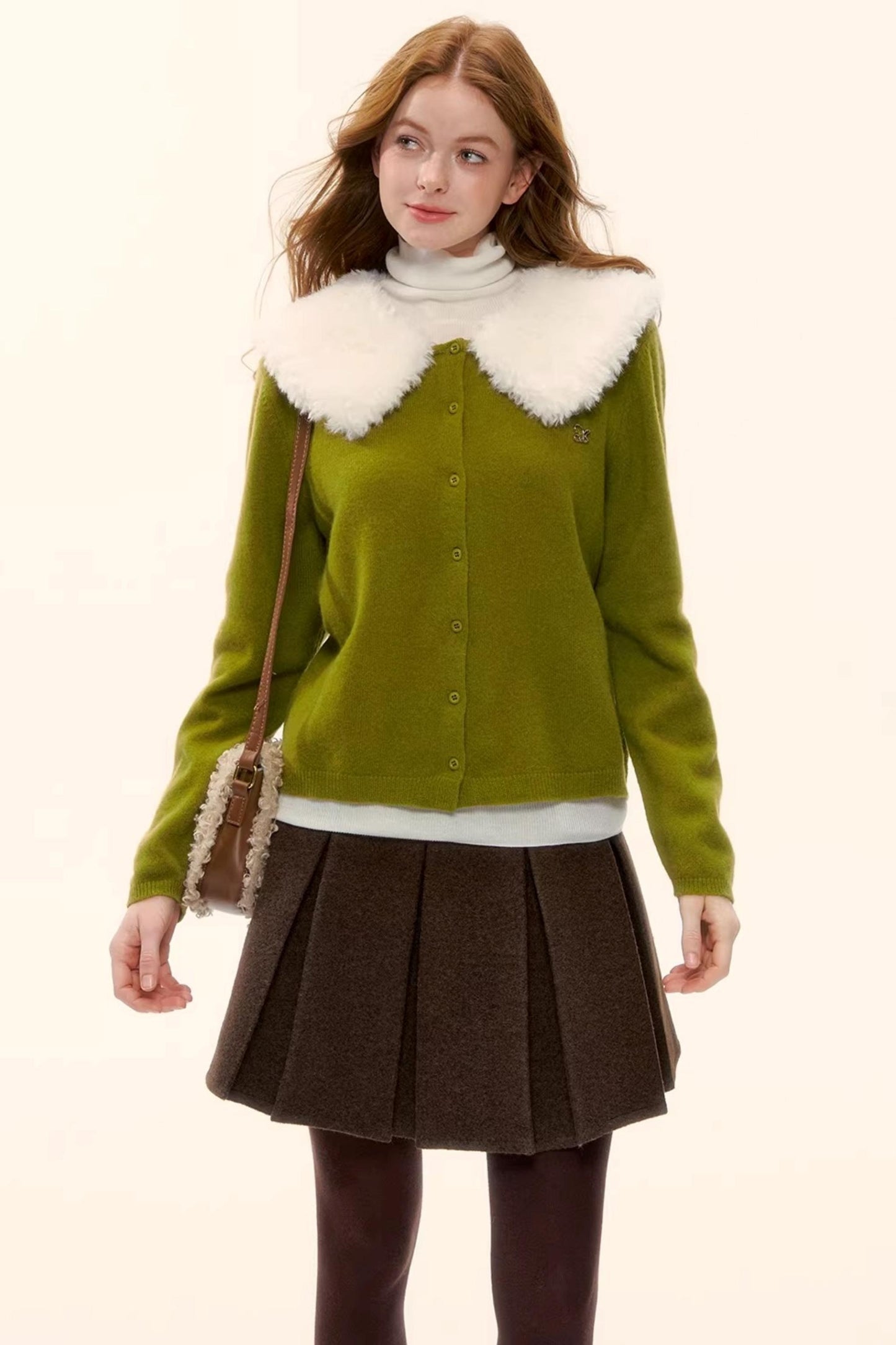 Wool Detachable Fur Collar Cardigan
