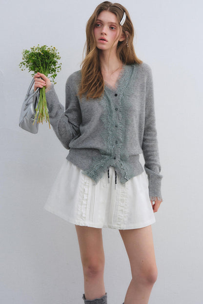 Wool Lace V-Neck Knit Top