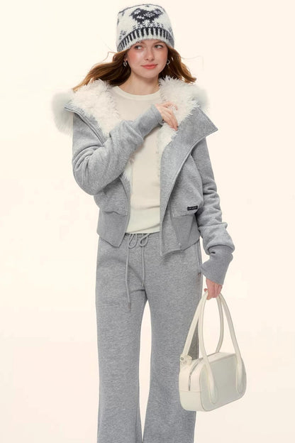 Retro Fleece-Lined Hooded Jacket Set-Up