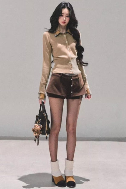 Fake Two Korean Long-Sleeve Knit Top