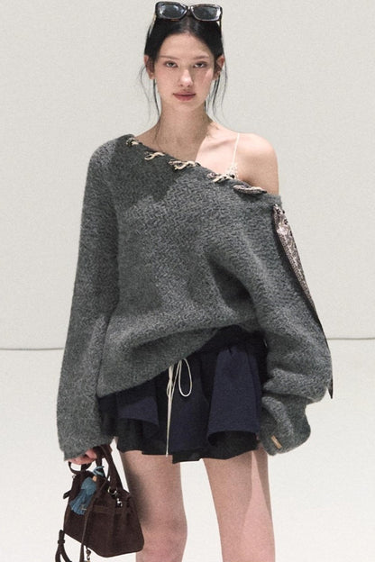 Plaid Color-Blocked A-Line Skirt