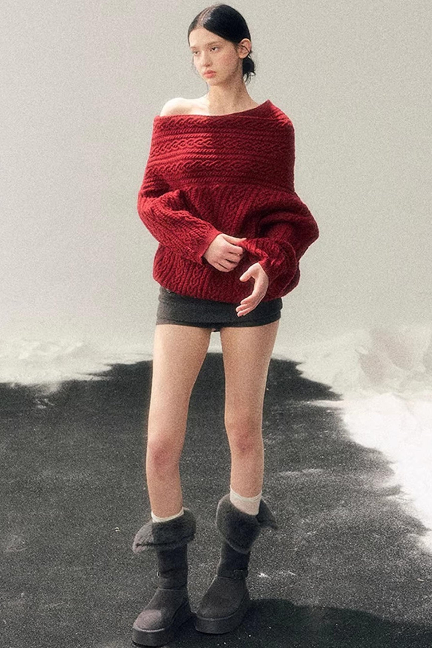 American Off-Shoulder Cable Sweater