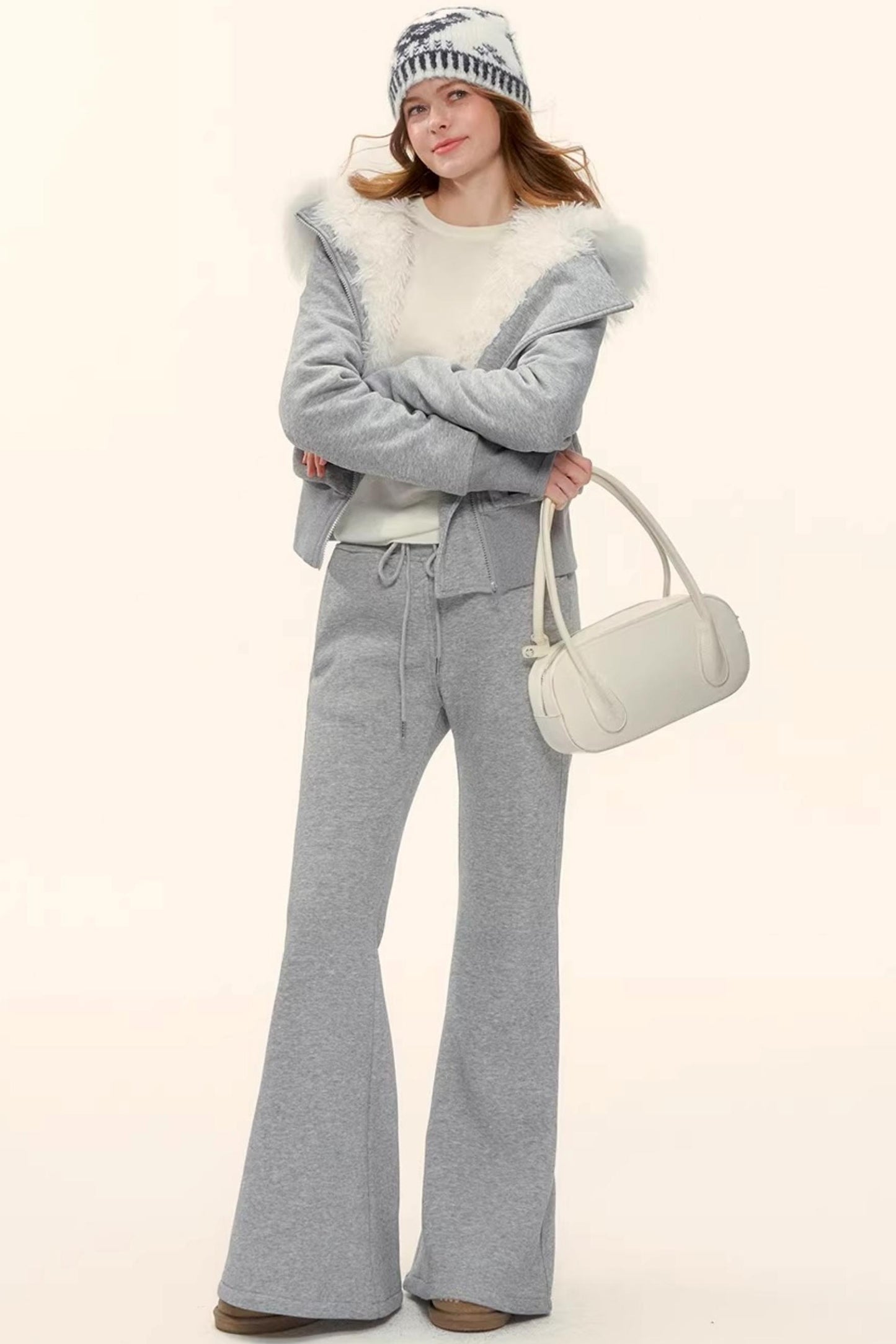 Fleece-Lined Flared Casual Pants