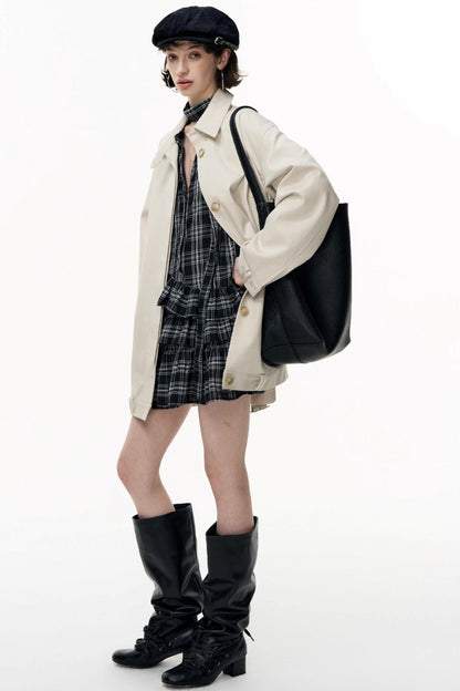 Plaid Ruffle Long Sleeve Shirt Dress