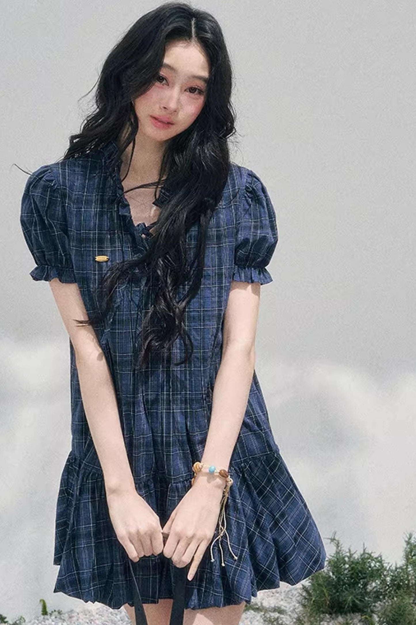 Plaid Puff Sleeve Dress