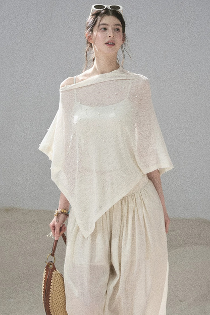Watercolor Chiffon Wide-Leg Pants
