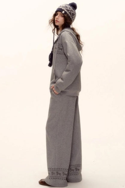 Fair Isle Quilted Jacket Pants Set-Up