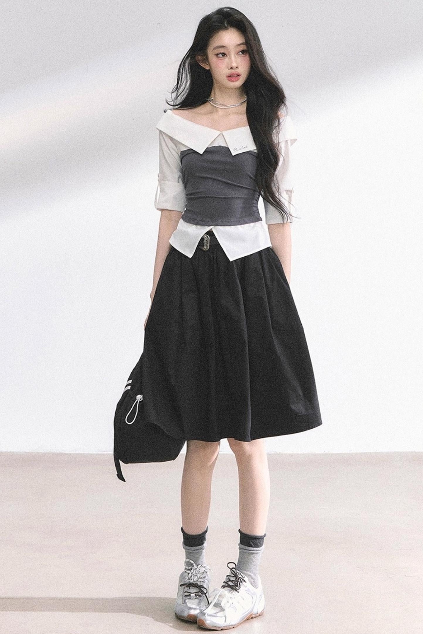 Gray Sugar Striped Short-Sleeved Shirt