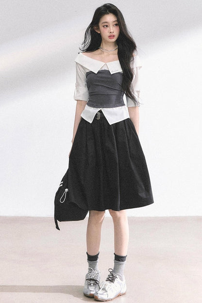 Gray Sugar Striped Short-Sleeved Shirt