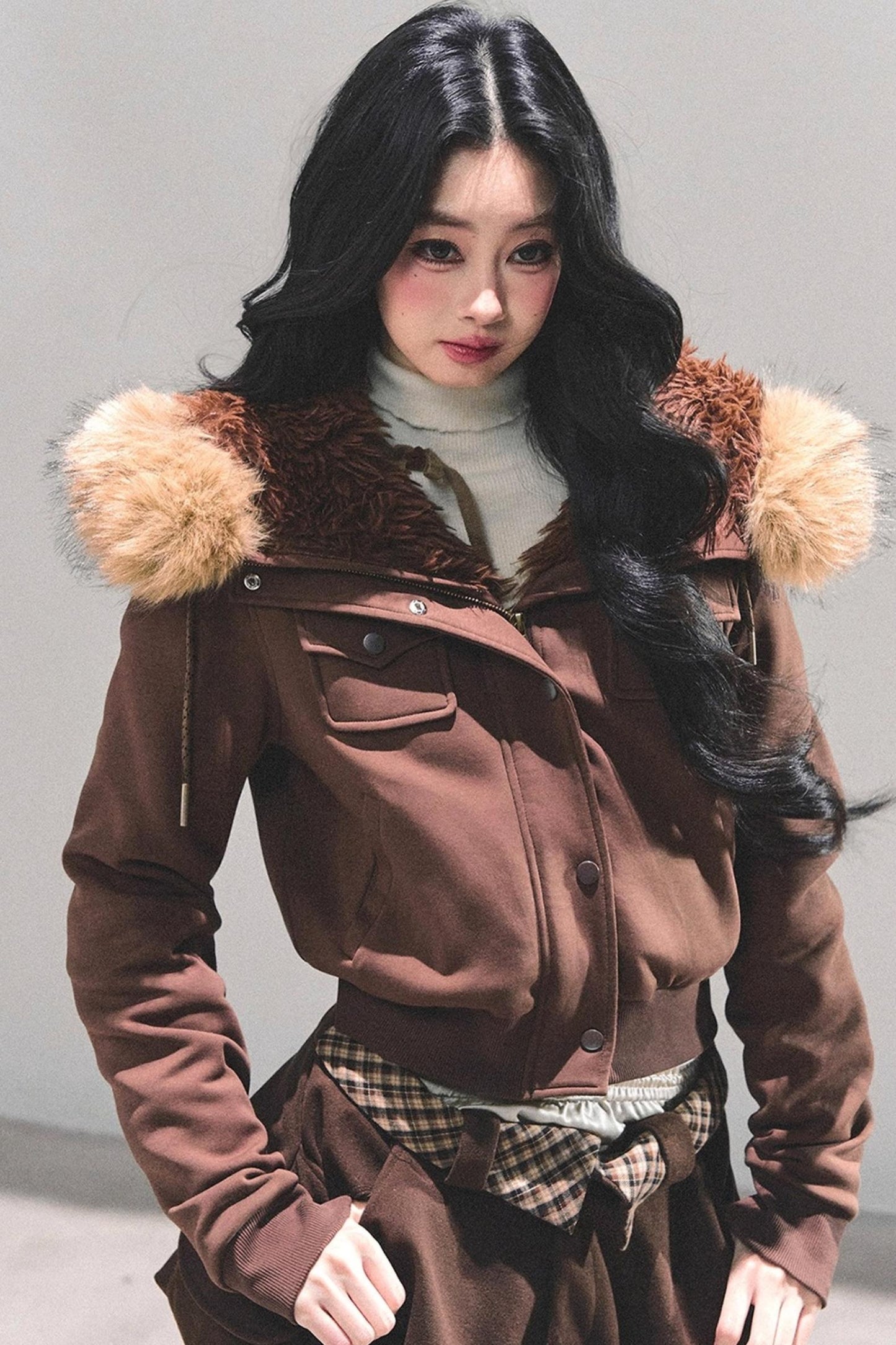 Lamb Wool Hooded Winter Coat