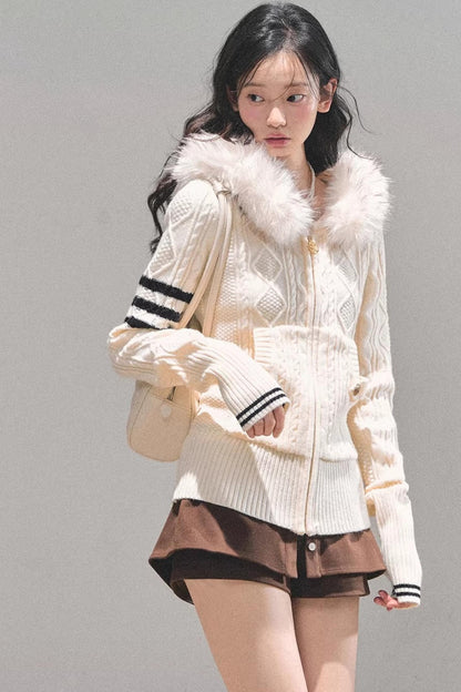Hooded Cable Knit Sweater
